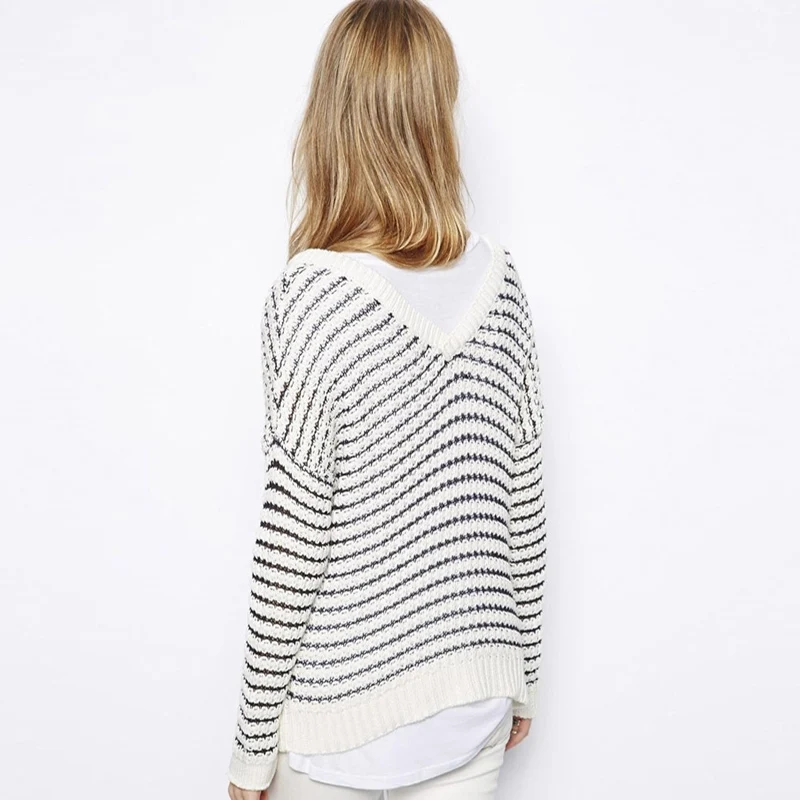 HYH HAOYIHUI 2018 Fashion Sexy Black-white Stripe Women Sweater Female Long Sleeve V-neck Knit Casual Pullover Sweaters Lady