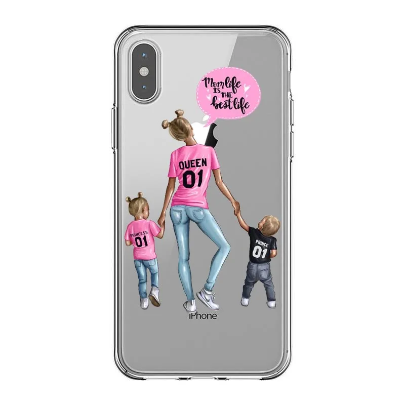 الأزياء الأسود البني الشعر الطفل أمي فتاة ملكة 01 حقيبة لهاتف أي فون X XS ماكس XR 8 7 6 6 s زائد 5 5 s SE سيليكون امرأة الهاتف غطاء