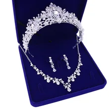 Свадебный ювелирный набор Кристалл Посеребренная тиара Корона ожерелье серьги для невесты украшения для волос аксессуары Вечерние