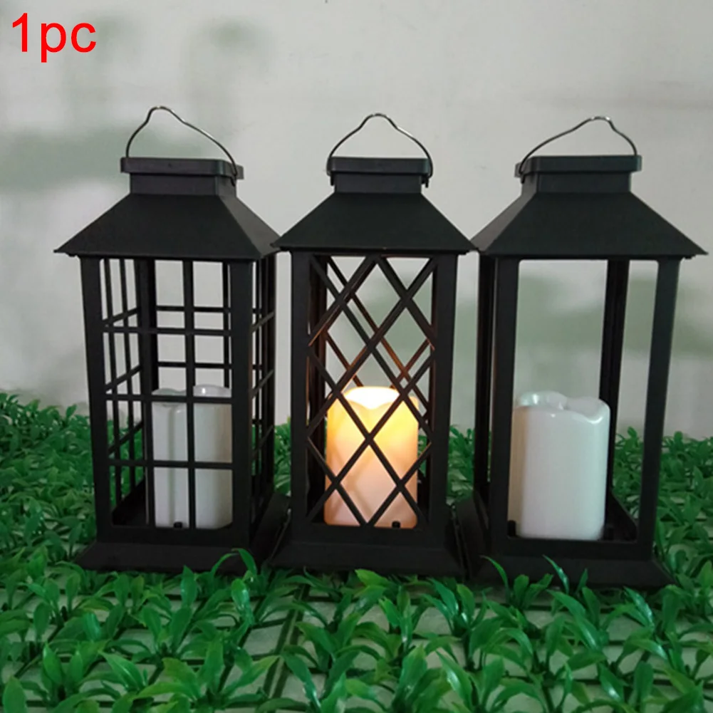 

Black Decor Easy Install Solar Powered Traditional Candle Lantern Garden Flickering LED Light Hanging Table Gift Electronic Safe