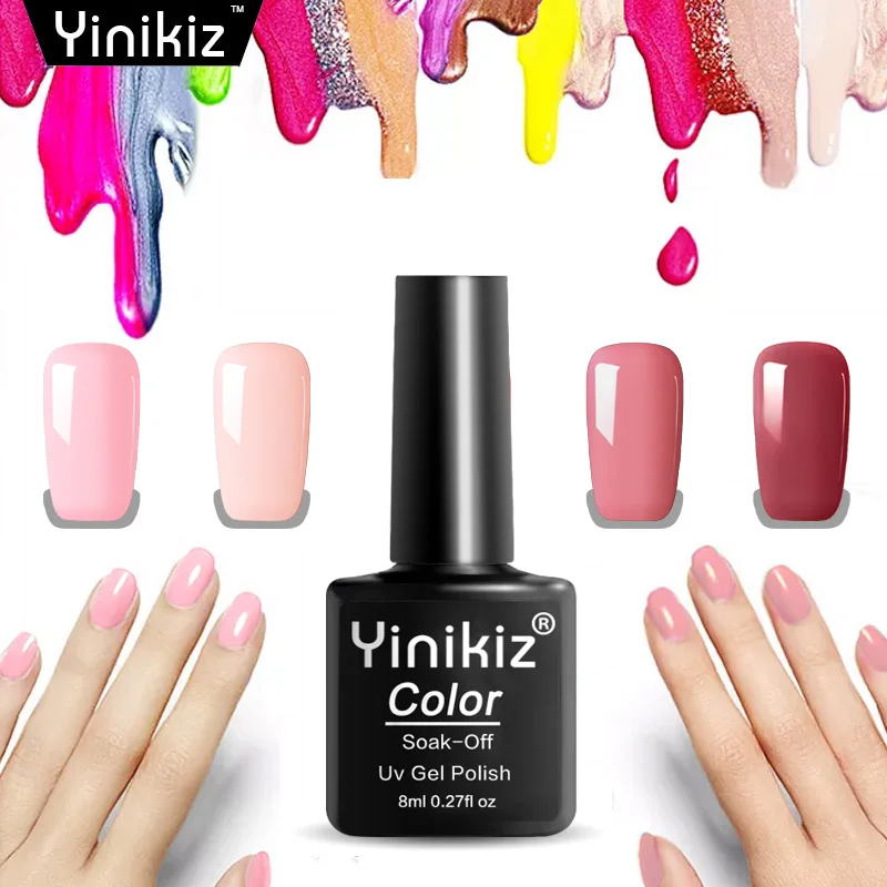 

Yinikiz 8ml Soak Off Gel Nail Polish LED UV Nail Art Gel Varnishes Semi Permanent Pink Hybrid Glue Lacquer