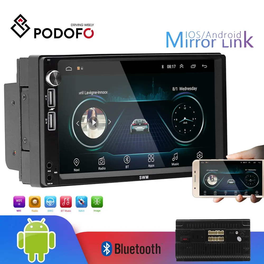 Podofo Android 2Din автомобильное радио Авторадио " gps WIFI мультимедийный проигрыватель MP5 Bluetooth Зеркало Ссылка 2 din кассетный магнитофон стерео