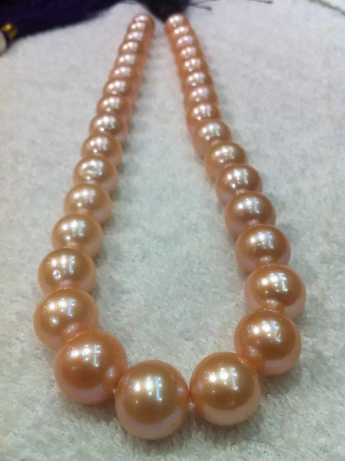 

Jewelry 001110 huge AAA+++ south sea 13-15mm PINK pearl necklace 18" 14KGP