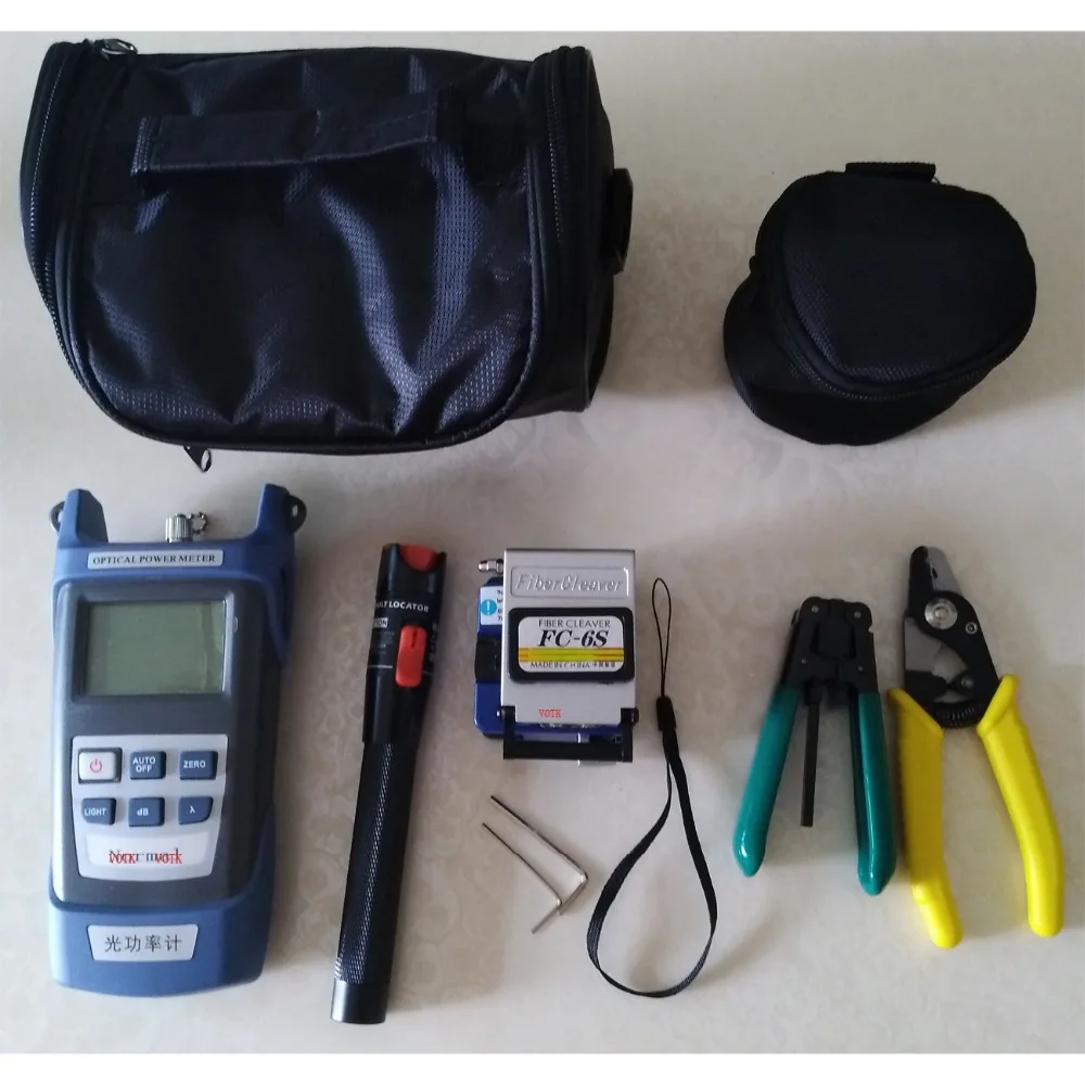 

14 In 1 Fiber Optic FTTH Tool Kit with FC-6S Fiber Cleaver Optical Power Meter 10Mw Visual Fault Locator