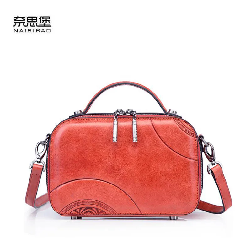 

NAISIBAO 2019 New Genuine Leather handbags Cowhide women leather bag Fashion embossing real leather women tote shoulder bag