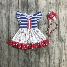 Для маленьких девочек бейсбольная сезон платье одежда детская одежда для девочек бейсбольная Единорог Платье pola точка гофрированное платье с аксессуарами