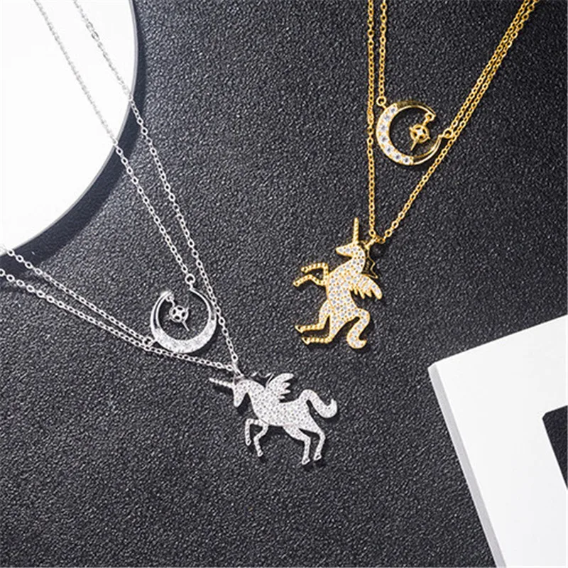 18k Rose Gold Silver Color Horse And Moon Layered Charm Custom