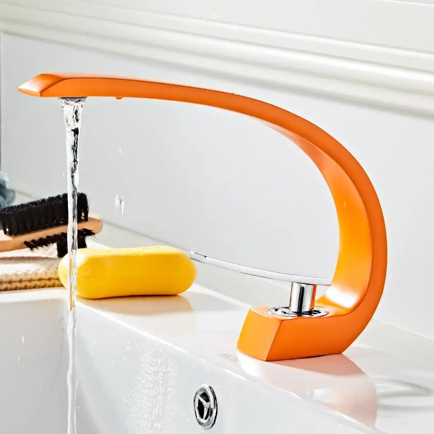 Luxury Hotel Bathroom brass faucet Orange plus Chrome Basin Faucet Deck