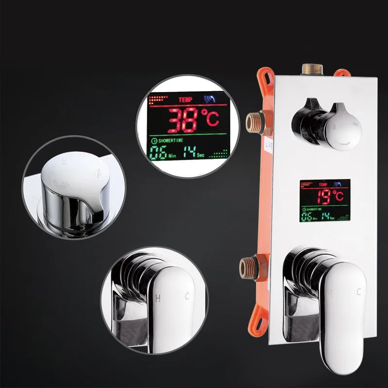 Bathroom Faucet Bathroom Shower Faucet Set Thermostatic Mixing Valve Becola Black Design Concealed Showers Valve LED Temperature Digital Display Chrome Shower Mixing Valve Faucet