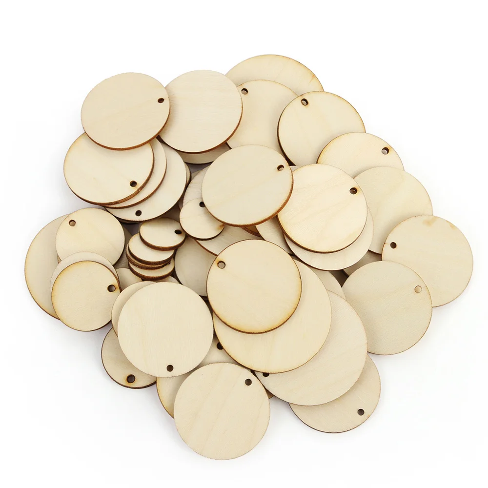 50pcs Lot Round Shape Handmade Wood Piece Hanging Pendant Natural