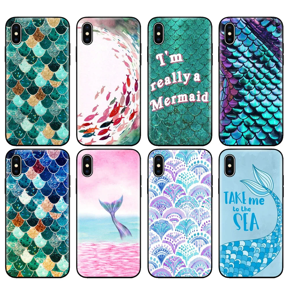 Custodia In Tpu Nero Per Iphone 5 5S Se 6 6S 7 8 Plus X 10 Custodia In Silicone Per Iphone Xr Xs 11 Pro Max Sirena Pesce Bambina