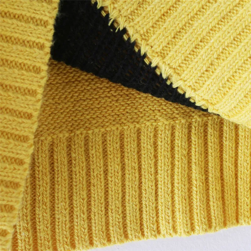 Women Knitting Pullovers Print Straight Long Sleeve Yellow Sweaters 2018 Winter Hot Sale Fashion Wild Simple Sweater Sweaters