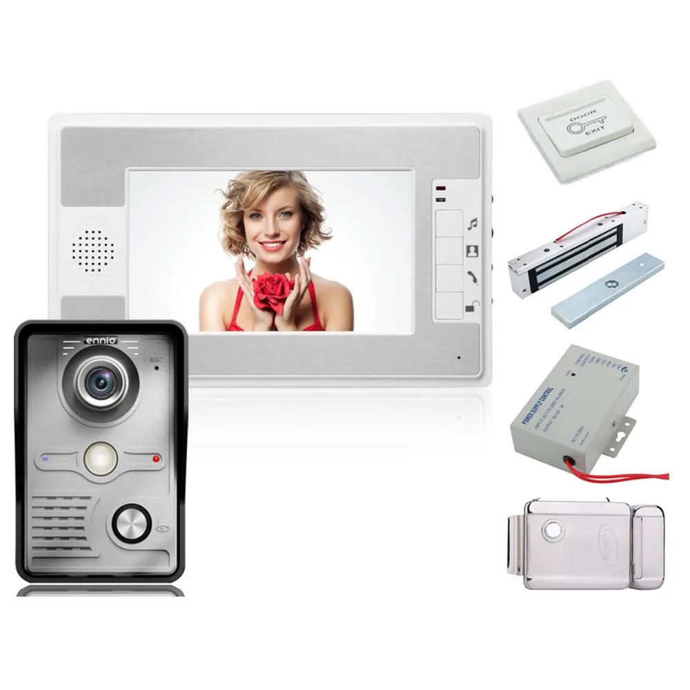 

Home Security 7 Inch Video Door Phone Doorbell Intercom Kit 1-camera 1-monitor Night Vision+Electronic locks Set