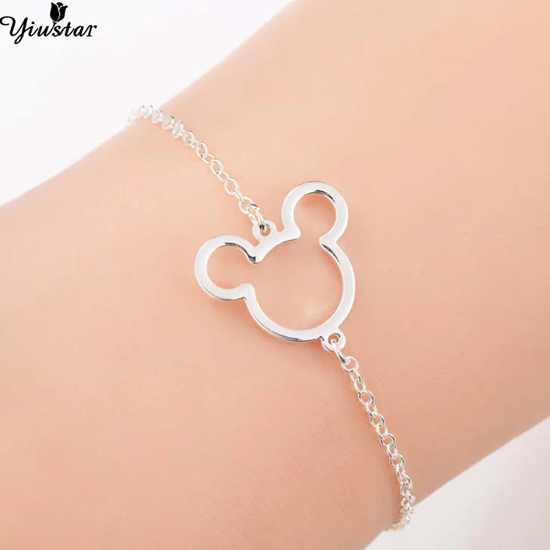 Yiustar Mickey Head Bracelets Cartoon Mouse Bracelets Women Cute Stainless Steel Couple Bracelet for Girls moda mujer 2019 Gifts