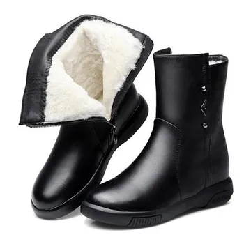 

2020 Bestselling New Fashion Real Cowhide Leather Boots Flat Comfort Warm Wool Shoes Women Boots Snow Boots Winter Martin Boots