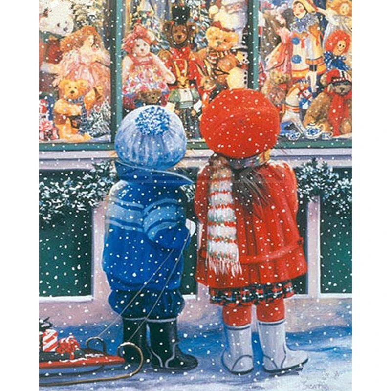 

DIY Diamond Painting Cross Stitch Home Decor Two Little Kids Full Rhinestone Mosaic 5D Diamond Embroidery