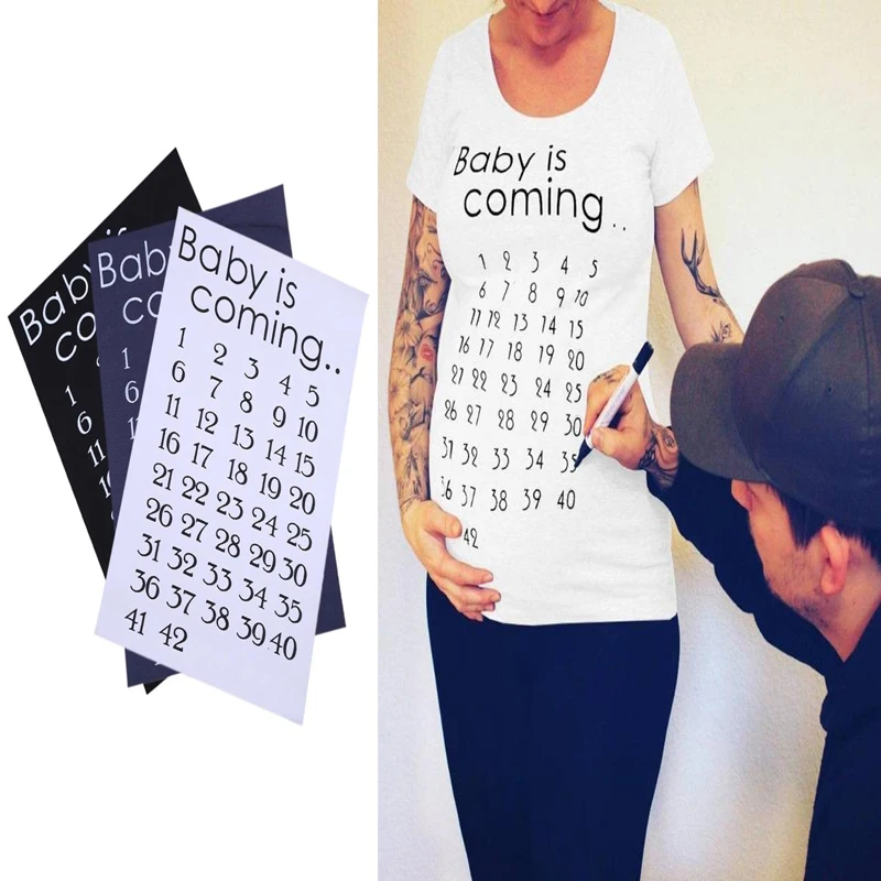 

Pregnancy Tees Stickers Creative Clothes Fabric Patches Baby is Coming Baby Birth Countdown 42 Weeks Cloth Accessories