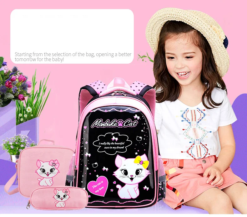 Школьные сумки с рисунком кота для девочек-подростков; милый детский рюкзак с кружевом; рюкзак для детей начальной школы; Большой Вместительный рюкзак