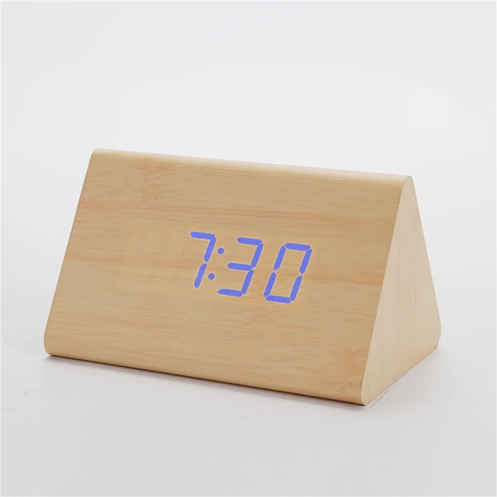 Creative Wooden Alarm Clock Desk Digital Clocks Sound Control Snooze Bamboo LED Thermometer Home Decor Unique Gift | Дом и сад