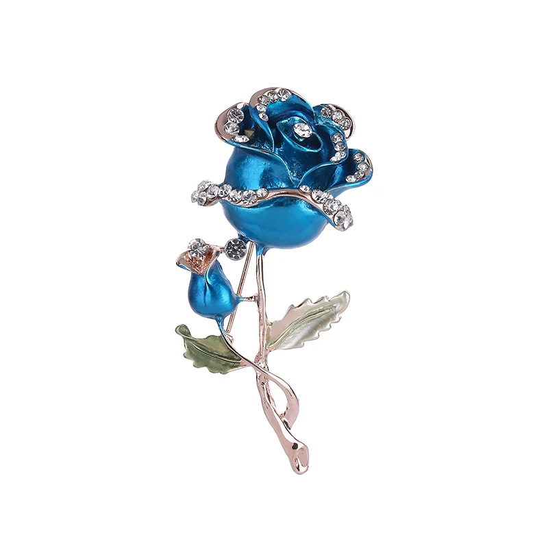 

Enameled Blue Flower Brooches Rhinestone Plant Pin Russia Jewelry Brooch
