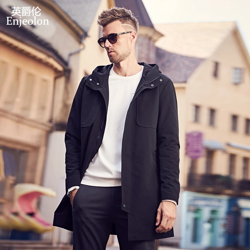 

Enjeolon brand spring Bomber hoodies jackets coat men black solid Mens long jacket coats 3XL jacket clothes JK631