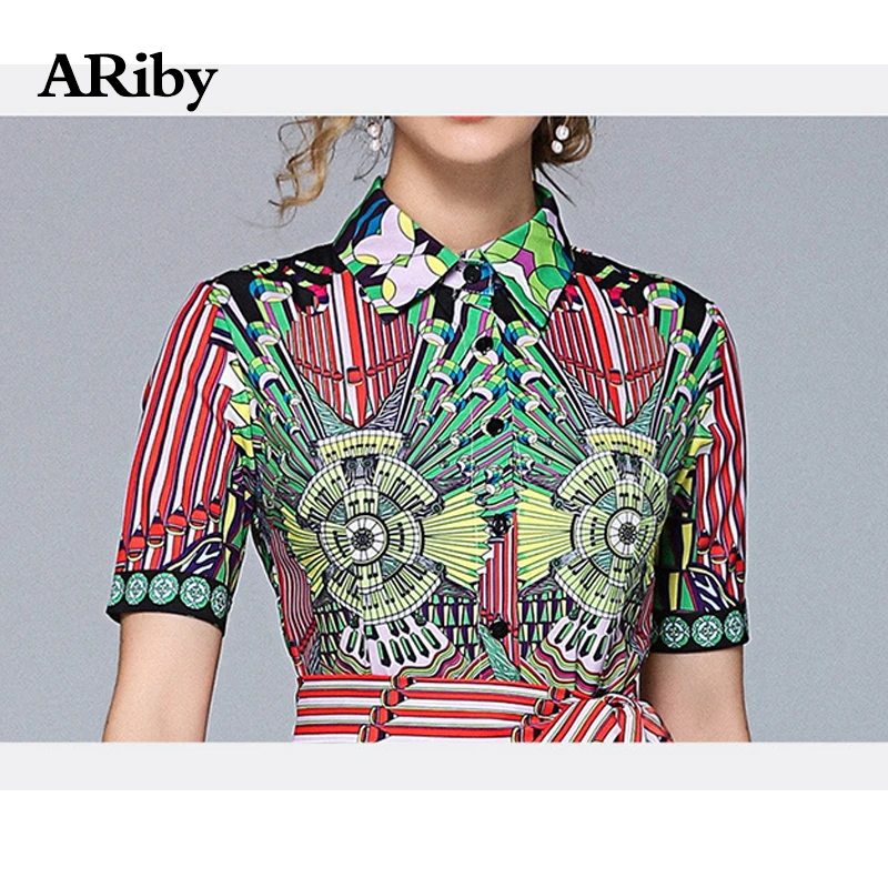 Women Dress Long Party Maxi Turn-down Collar Dress 2019 New Summer Fashion Vintage Elegant Printed Bow Mid-Calf A-Line Dresses