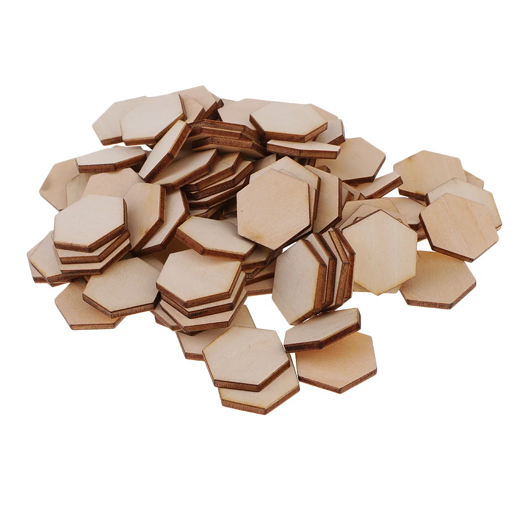 50/100/200pcs Wooden Hexagon Shapes MDF Cutouts Blank Embellishments Craft for DIY Scrapbooking Card Making Decoration Ornaments