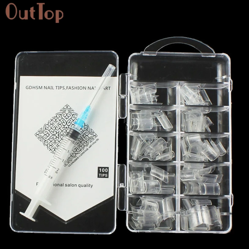 

Pretty OutTop 100PCS Nail Water Injection Artificial Nail Hollow Fake Nail Stick Design Nail Inject Make Up Tool Gift