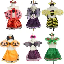 Kids Girls Bee Ladybug Butterfly Wing Headband Wand Skirt Girl Fairy Cosplay Performance Prop Party Halloween Costume Navidad