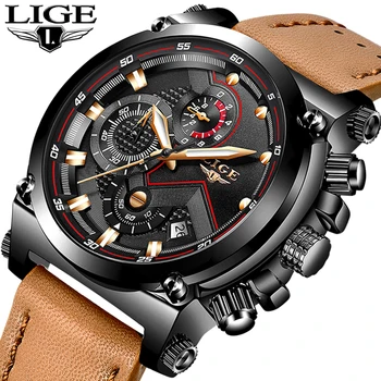 

Relogio Masculino LIGE Mens Watches Top Brand Luxury Casual Quartz Watch Men Leather Big Dial Military Sport Waterproof Clock