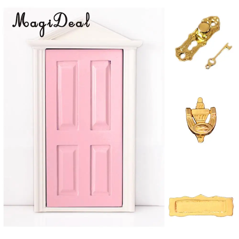 MagiDeal 1:12 Dolls House Miniature Wooden Steepletop Open Door with Hardware for Dollhouse Bedroom Bathroom Kids Toy 5Colors