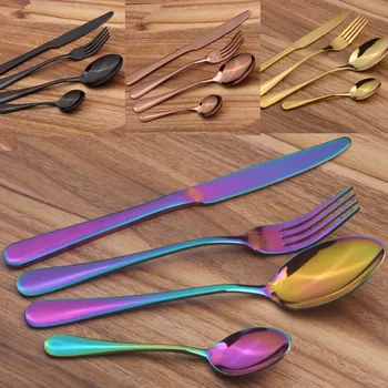 

Gold Dinnerware Set Stainless Steel Cutlery Set 4 Pieces Black Knife Fork Set Tableware Gold Silver Cutleries Western Food Set