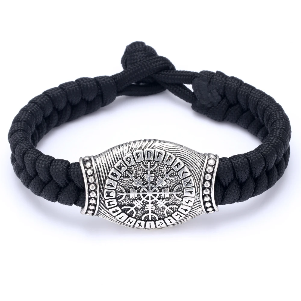 Handmade Rune Viking Scandinavian Norse Nordic Runes Compass Bracelet Bangle Paracord Rope Bracelets Men Jewelry Gift