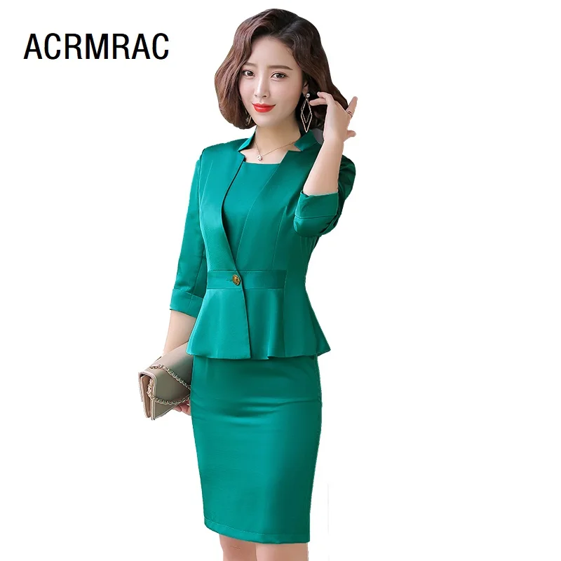 

Women suits Slim summer Solid color Half sleeve Blazers dress 2-piece set OL Formal Business Women dresses suits Woman set suits