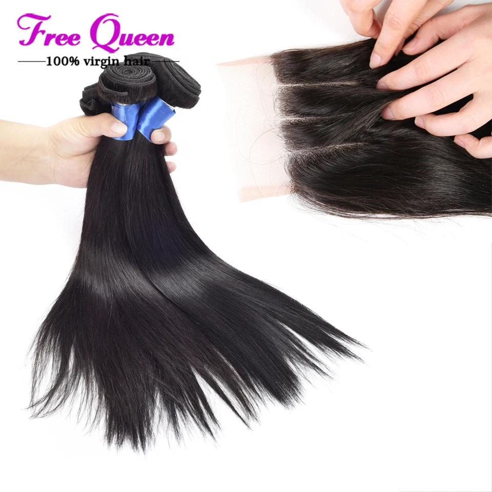 7A Brazilian Virgin Hair Straight With Closure Rosa Weave Bundles Lace Unprocessed |