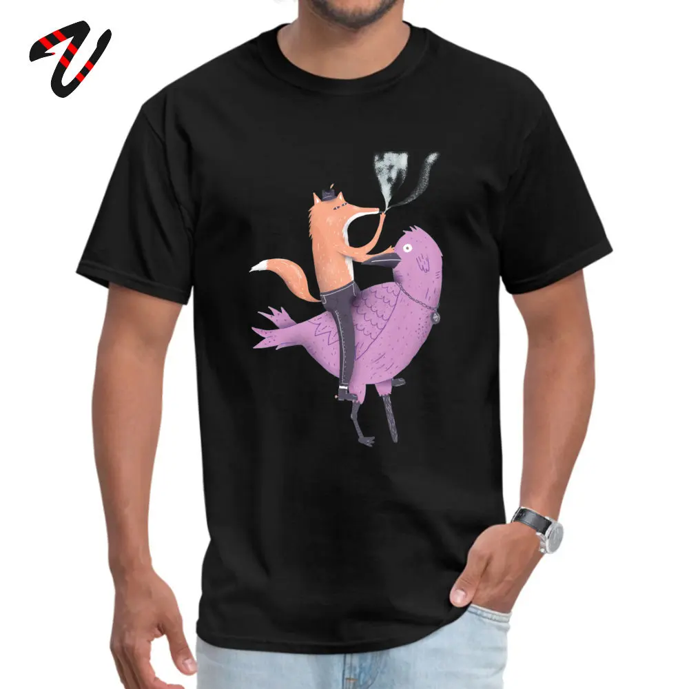 Design 100% Cotton Fabric Men Short Sleeve Tops & Tees Custom Labor Day T-Shirt Europe T Shirts Rife Round Neck The fox and the bird 16911 black