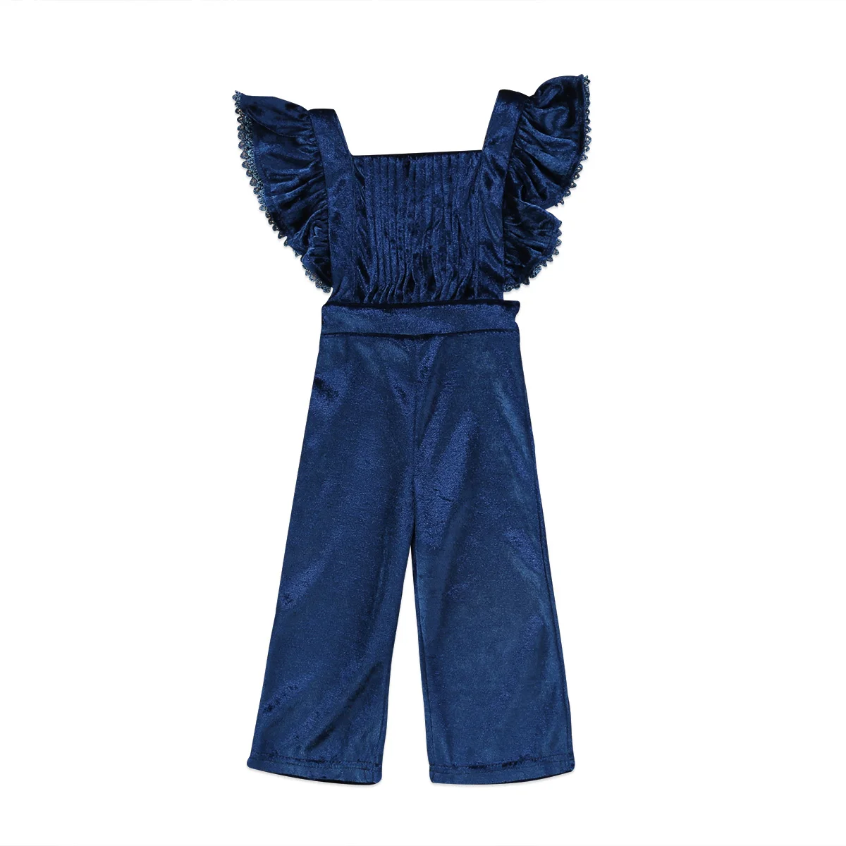 Мода года, новые плюшевые комбинезоны с рукавами-бабочками для девочек, летний детский ковбойский брючный костюм с бретельками, детские комбинезоны, Размер 2-6T - Цвет: Синий