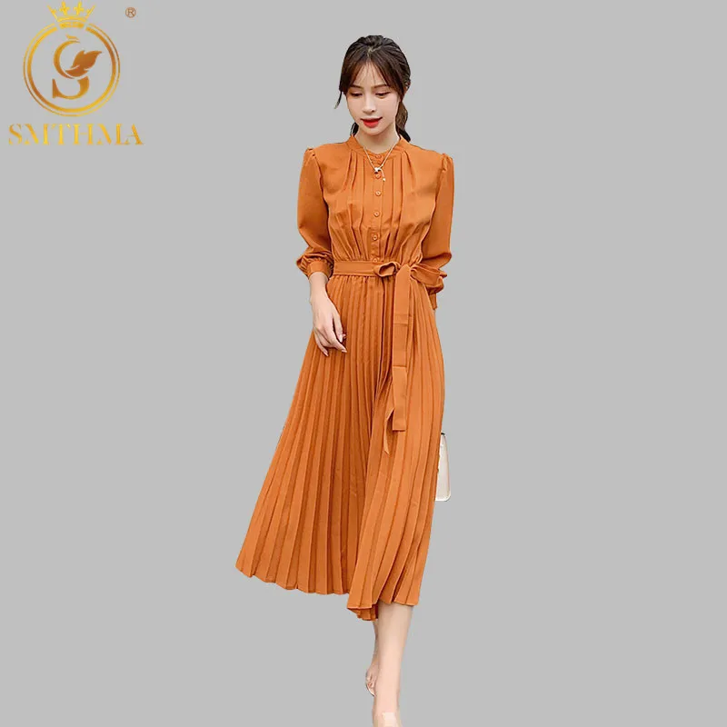 long sleeve pleated dress