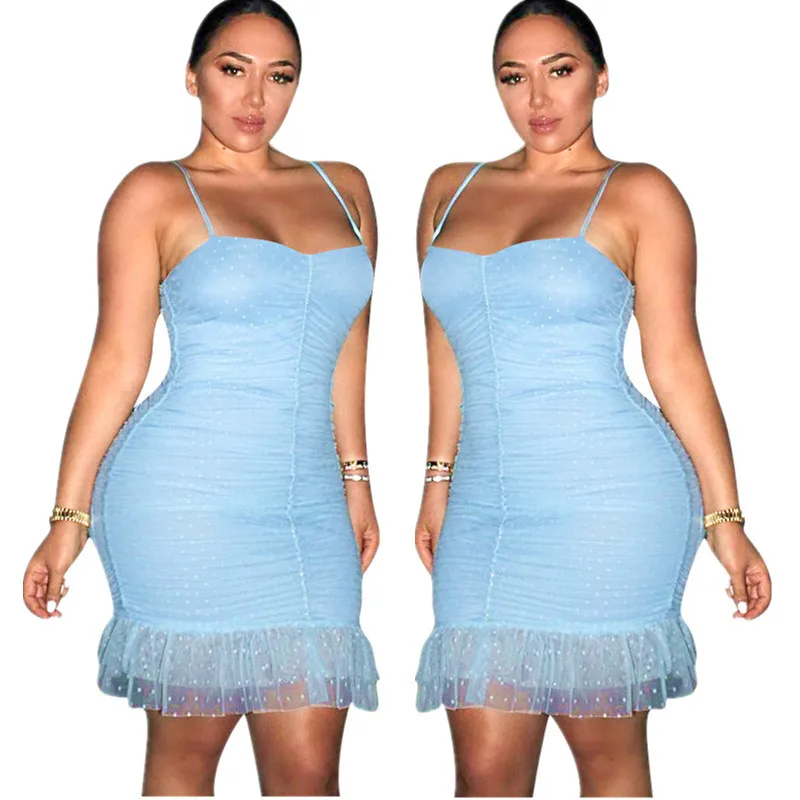 

Fashion Spaghetti Strap Off Shoulder Mini Dress Strapless Sexy Mesh Dot Bodycon Women Dress
