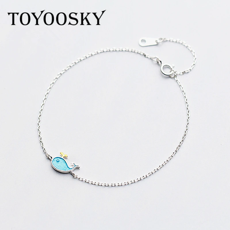 Синий маленький кит Шарм браслет 925 пробы серебро для женщин милые животные Дельфин звено цепи ювелирные изделия Прямая поставка