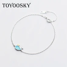 Синий маленький кит Шарм браслет 925 пробы серебро для женщин милые животные Дельфин звено цепи ювелирные изделия Прямая поставка