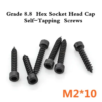 

100pcs/lot Grade 8.8 M2*10 Hardened Alloy Steel Hex Socket Head Cap Self-Tapping Screws