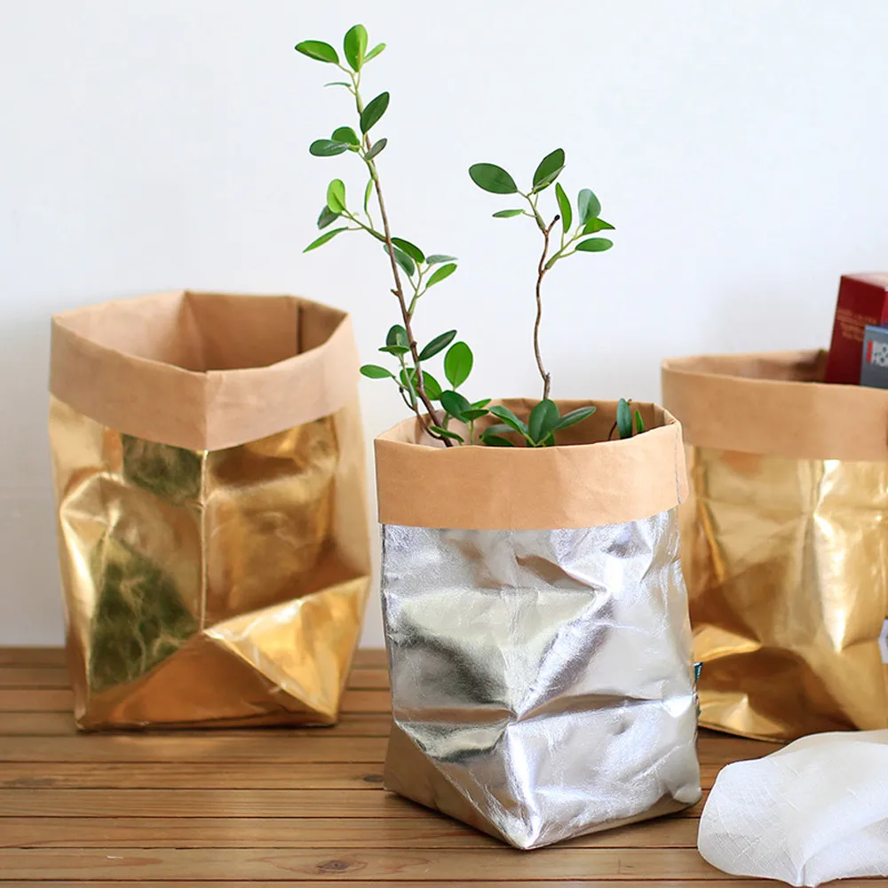 New with High Quality Washable Kraft Paper Bag Plant Flowers Pots Multifunction Home Storage Bag Reuse PSW0629