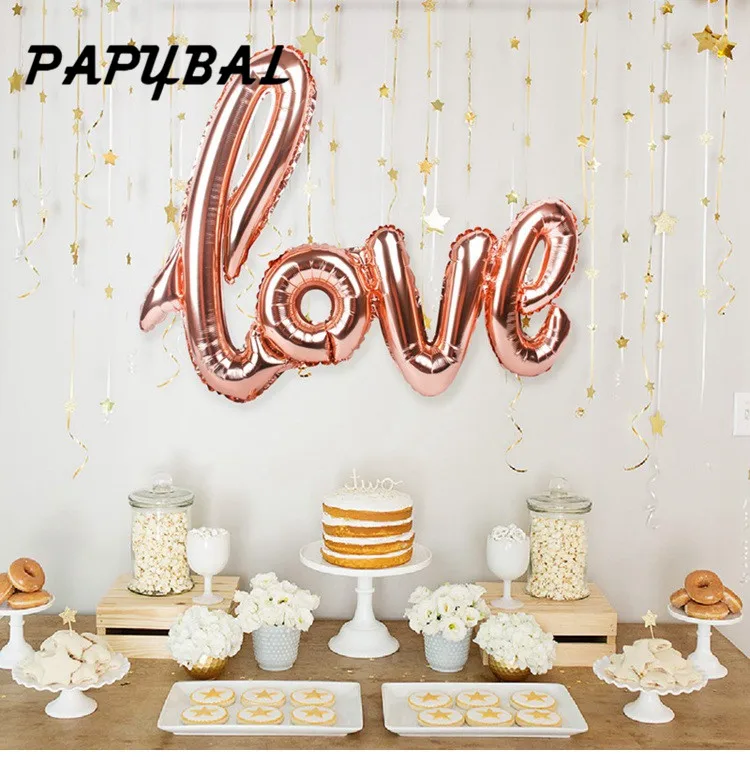 PAPYBAL Moon/Star/Rainbow/Unicorn/Love alloons алюминиевая фольга Air Globos Свадебные украшения для детского дня рождения вечерние принадлежности - Цвет: Love Rose Gold