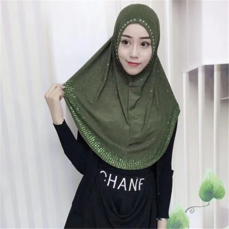 

New Muslim Islamic Long Hijab Scarf Chiffon Scarf Woman Amira Cap Beautiful Surround Drill with Stones