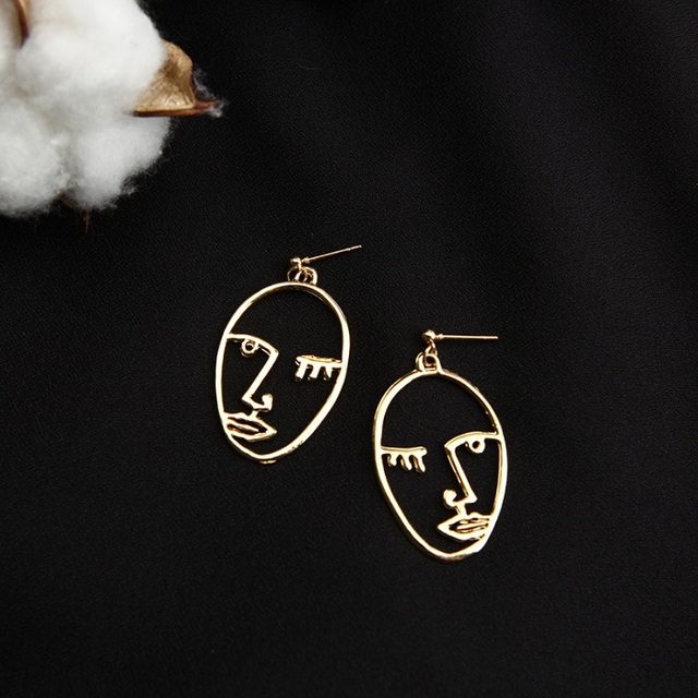 Fashion Abstract Hollow Face Palm Drop Earrings For Women Gold/Silver color Metal Style Dangle Earring Girls Jewelry