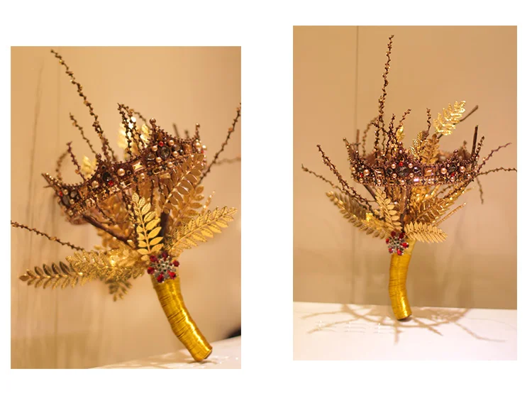 Iffo невесты свадебный обычай букет ретро стиль золото благородный и элегантный личности моды цветок дерево форма свадебный букет шелковый