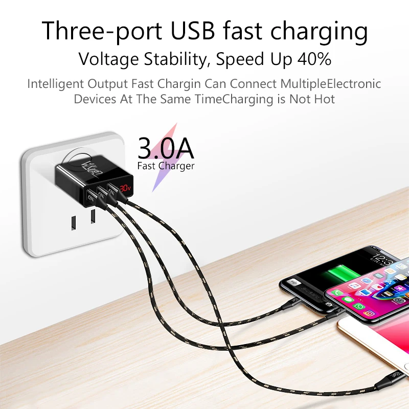 VVKing USB зарядное устройство с 3 портами 5 В/3 А светодиодный дисплей с европейской вилкой зарядное устройство для телефона для iPhone samsung Xiaomi Быстрая зарядка настенное зарядное устройство адаптер