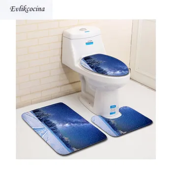 

Free Shipping 3pcs Snowy Blue Sky Banyo Bathroom Carpet Toilet Bath Mats Set Non Slip Pad Tapis Salle De Bain Alfombra Bano