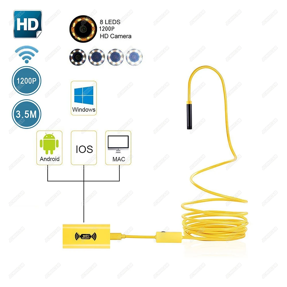 1 м 2 м 5 м WI-FI эндоскопа 1200 P HD Камера 8 мм для Android IOS iPhone трубы провода змея Камера автоинспекции Камера Полужесткий кабель